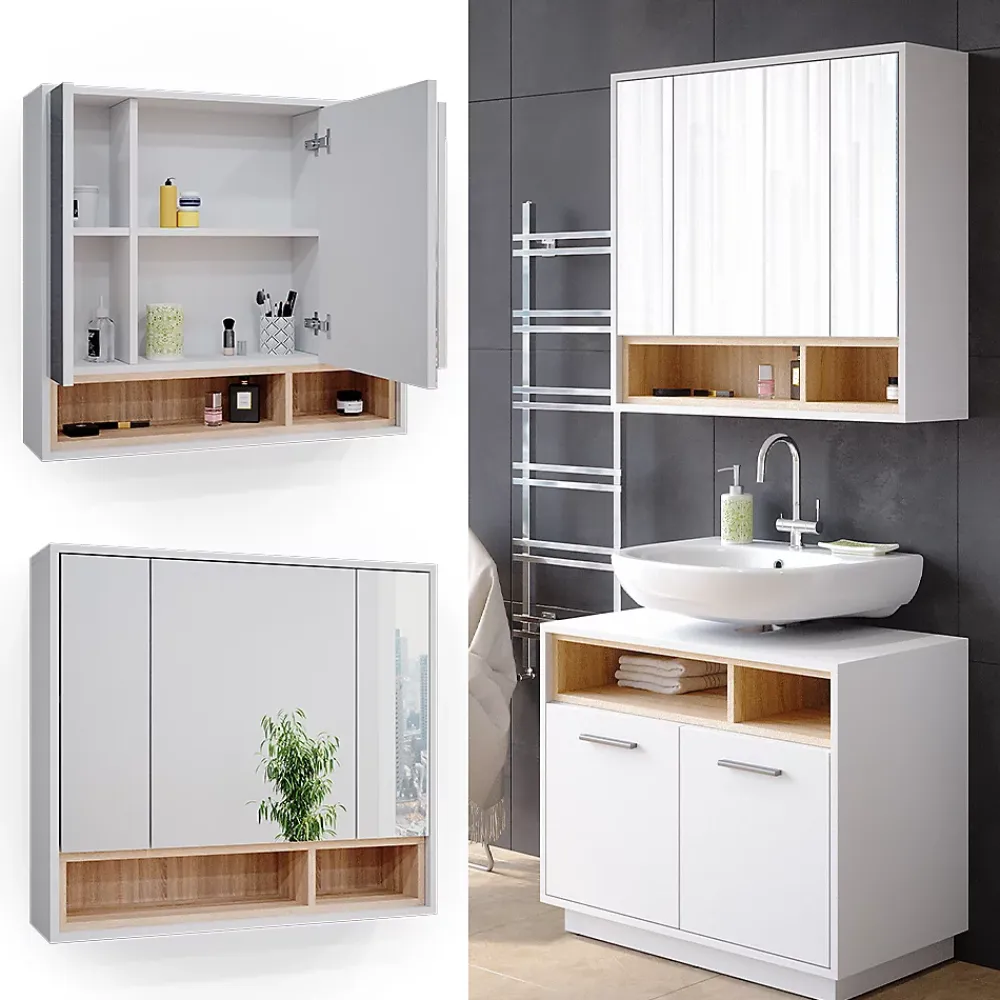 Armoire De Toilette|Vicco Armoire de toilette Blanc 80x72cm