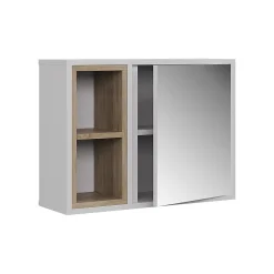 Armoire De Toilette|Vicco Armoire de toilette blanc/chêne 60x45cm avec 2 compartiments ouverts et 1 porte