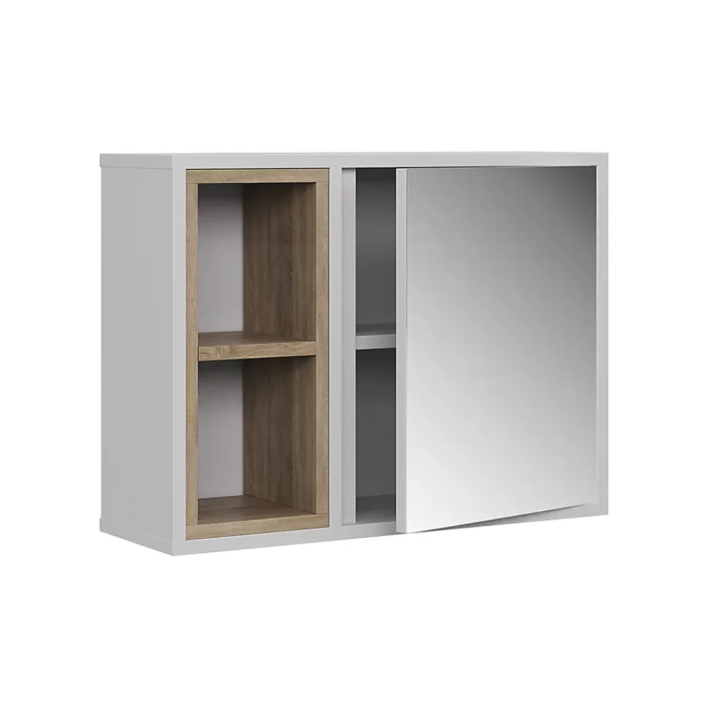 Armoire De Toilette|Vicco Armoire de toilette blanc/chêne 60x45cm avec 2 compartiments ouverts et 1 porte
