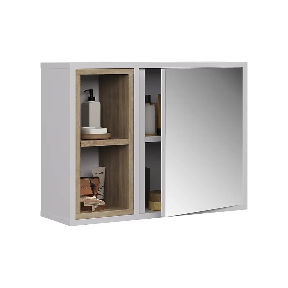Armoire De Toilette|Vicco Armoire de toilette blanc/chêne 60x45cm avec 2 compartiments ouverts et 1 porte