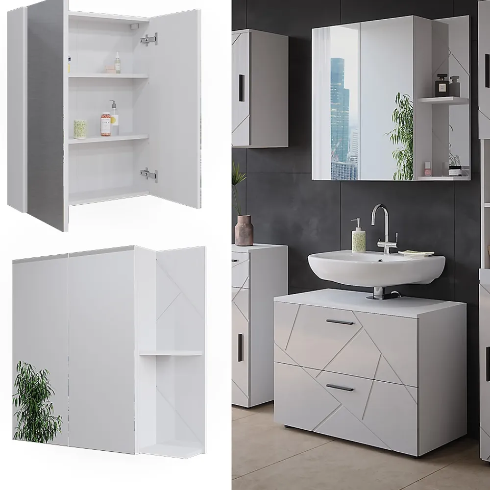 Vicco Armoire de toilette Blanc Haute brillance 80x75cm