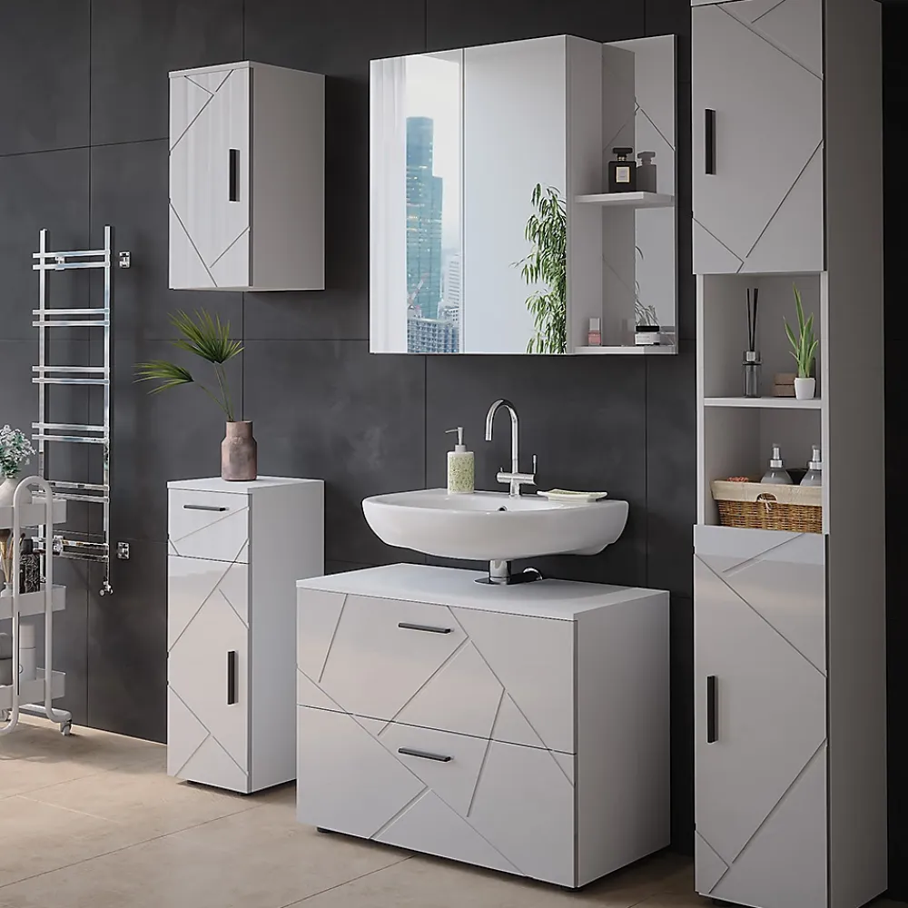 Vicco Armoire de toilette Blanc Haute brillance 80x75cm