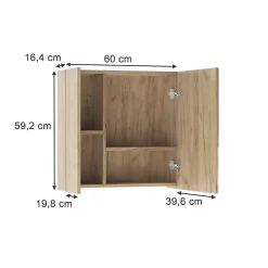 Vicco Armoire de toilette Chêne de force doré 60x59.2cm Avec étagères et 1 porte miroir