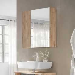 Vicco Armoire de toilette Chêne de force doré 60x59.2cm Avec étagères et 1 porte miroir