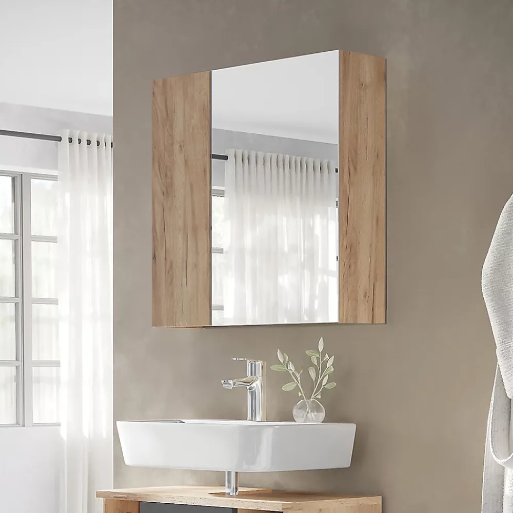 Vicco Armoire de toilette Chêne de force doré 60x59.2cm Avec étagères et 1 porte miroir