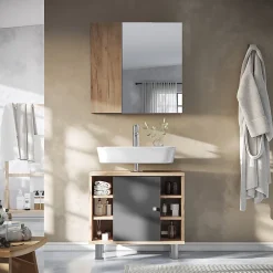 Vicco Armoire de toilette Chêne de force doré 60x59.2cm Avec étagères et 1 porte miroir