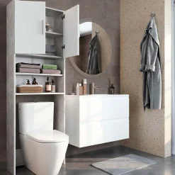 Vicco Armoire de toilette Béton/blanc 64x190cm avec 2 portes