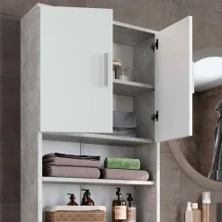 Vicco Armoire de toilette Béton/blanc 64x190cm avec 2 portes