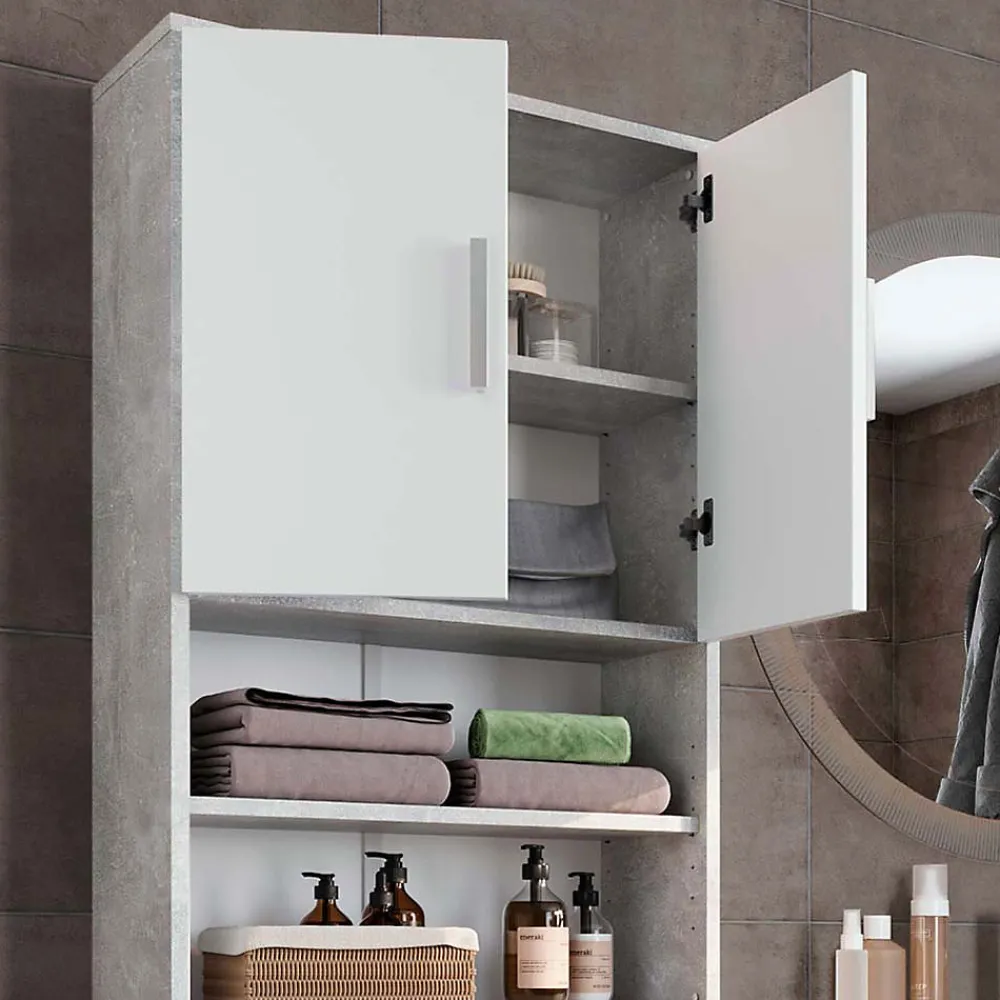 Vicco Armoire de toilette Béton/blanc 64x190cm avec 2 portes