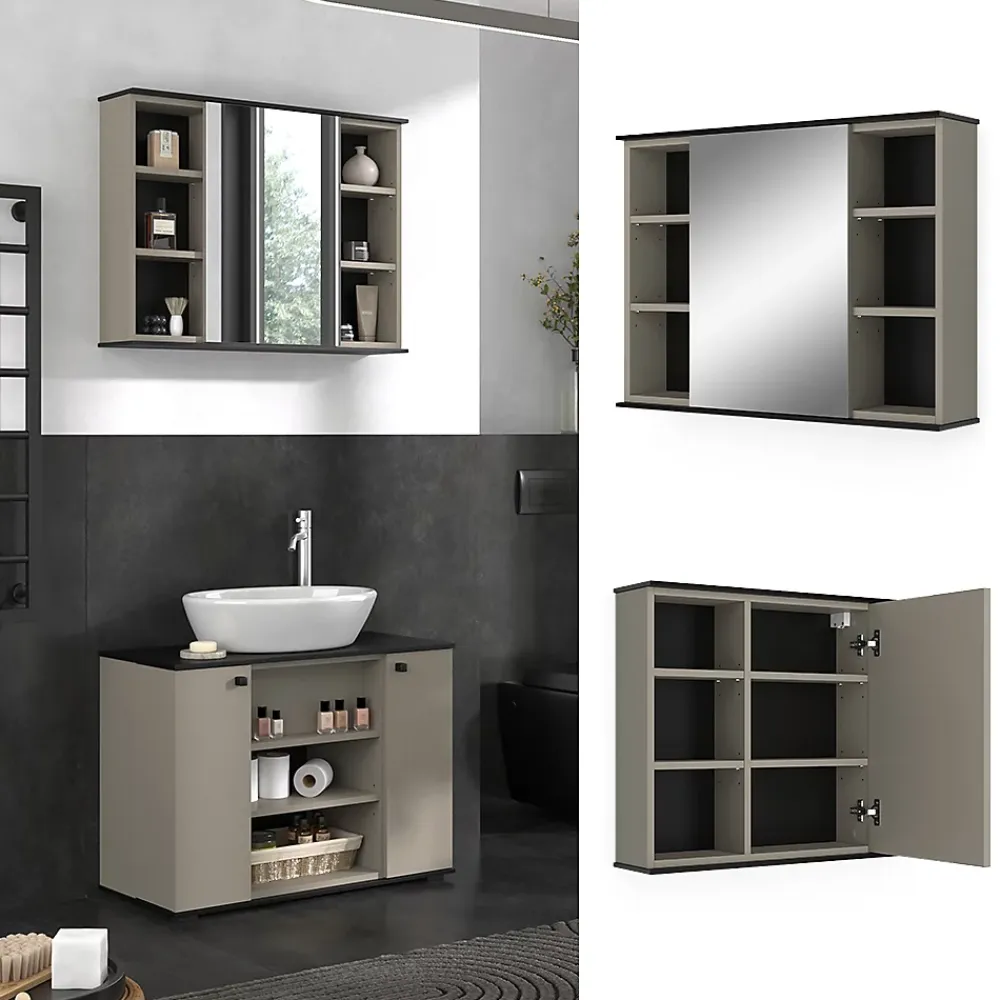 Armoire De Toilette|Vicco Armoire de toilette Grège 80x60cm avec miroir