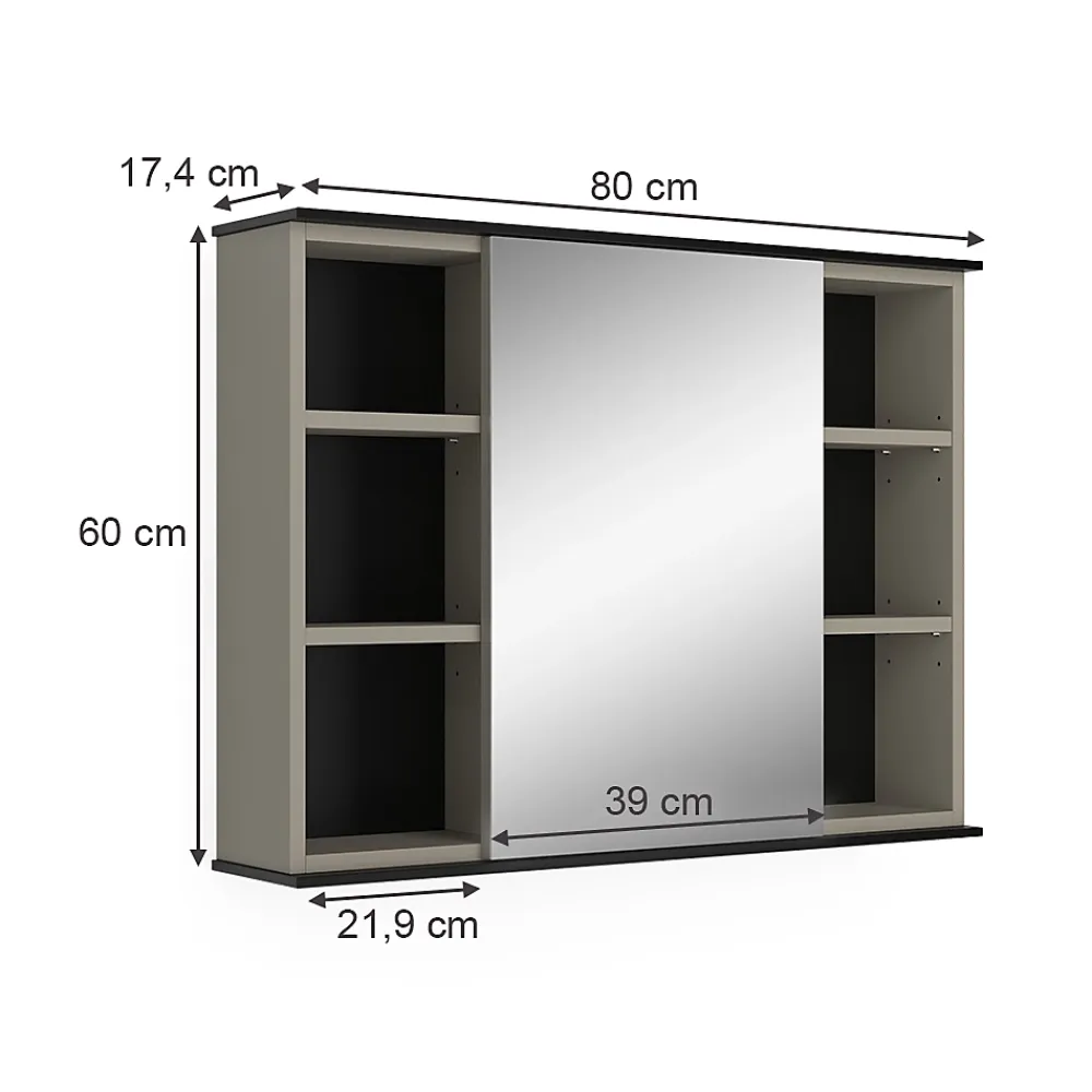Armoire De Toilette|Vicco Armoire de toilette Grège 80x60cm avec miroir