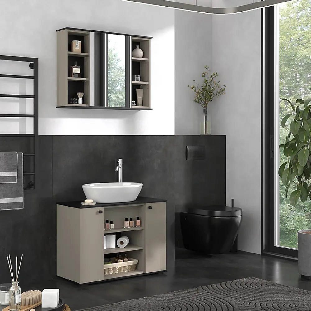 Armoire De Toilette|Vicco Armoire de toilette Grège 80x60cm avec miroir