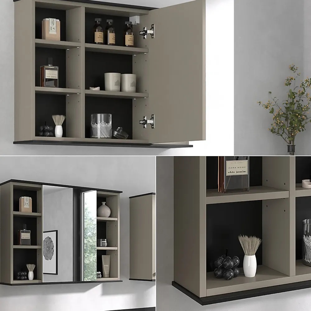 Armoire De Toilette|Vicco Armoire de toilette Grège 80x60cm avec miroir