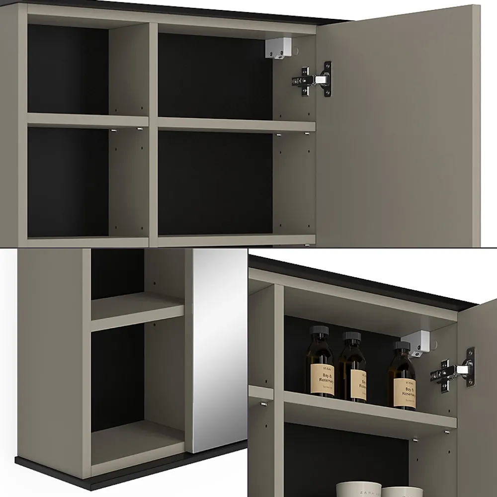 Armoire De Toilette|Vicco Armoire de toilette Grège 80x60cm avec miroir