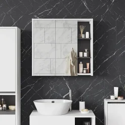 Armoire De Toilette|Vicco Armoire de toilette blanc/gris 80x75cm avec des étagères ouvertes
