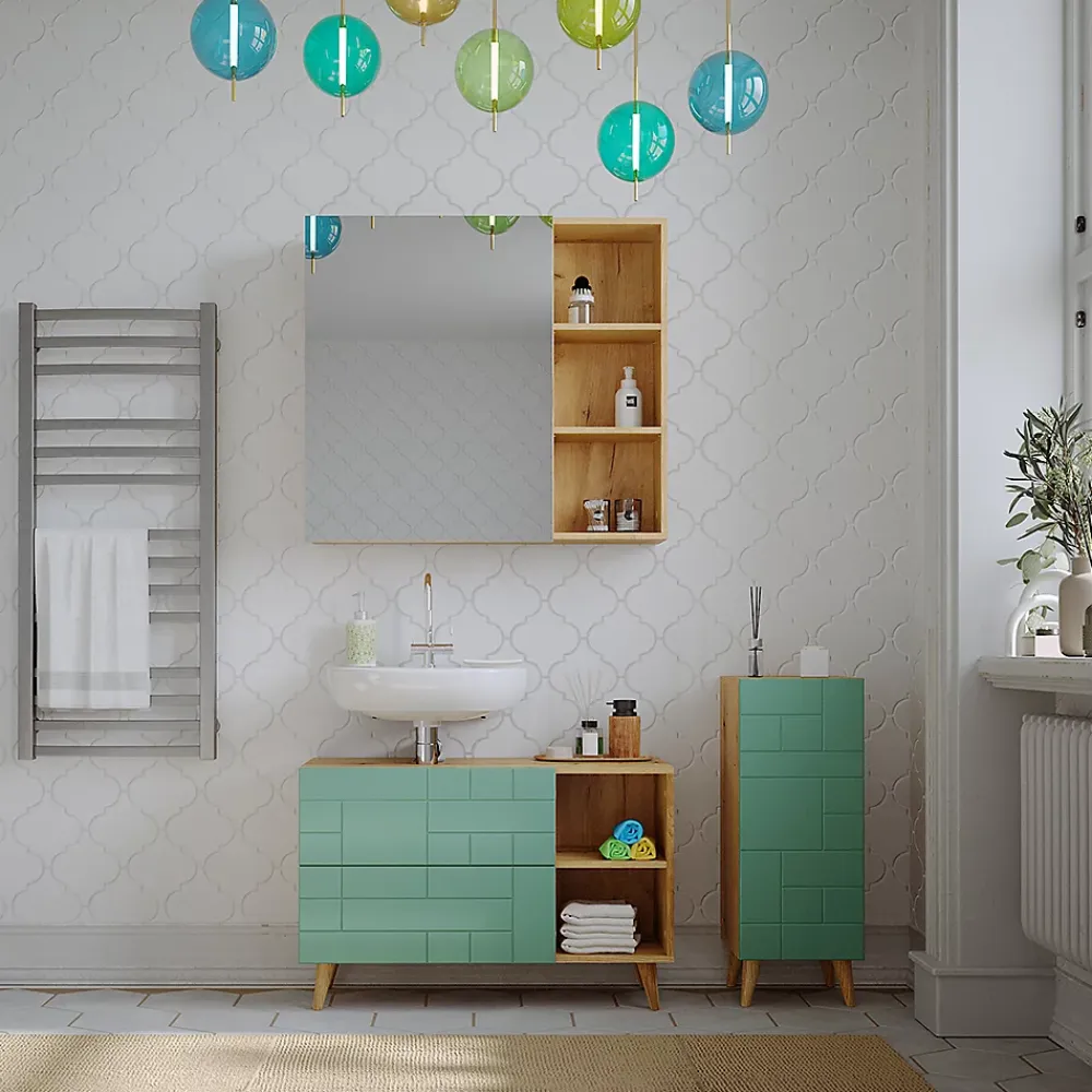 Vicco Armoire de toilette Chêne 90x80.9cm avec porte et compartiments ouverts