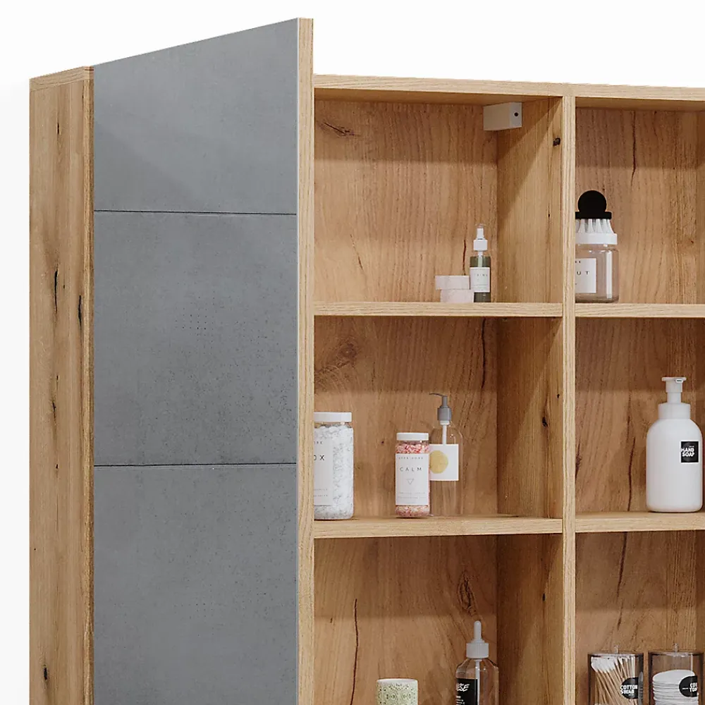 Vicco Armoire de toilette Chêne 90x80.9cm avec porte et compartiments ouverts