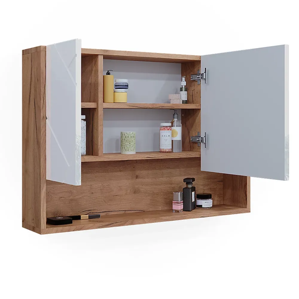Armoire De Toilette|Vicco Armoire de toilette Blanc brillant/Chêne doré 17x55cm