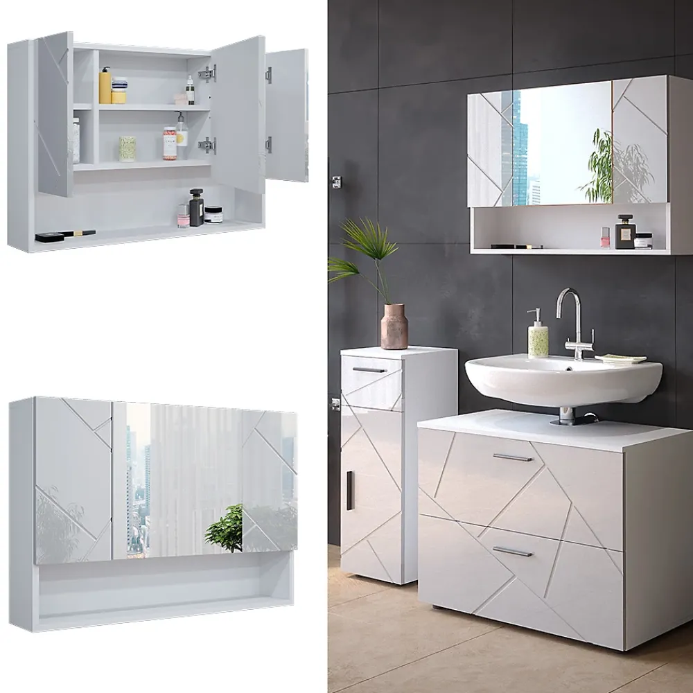 Armoire De Toilette|Vicco Armoire de toilette Blanc Haute brillance 80.1x55cm