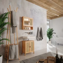 Vicco Armoire de toilette bambou/rotin 56x58cm avec miroir
