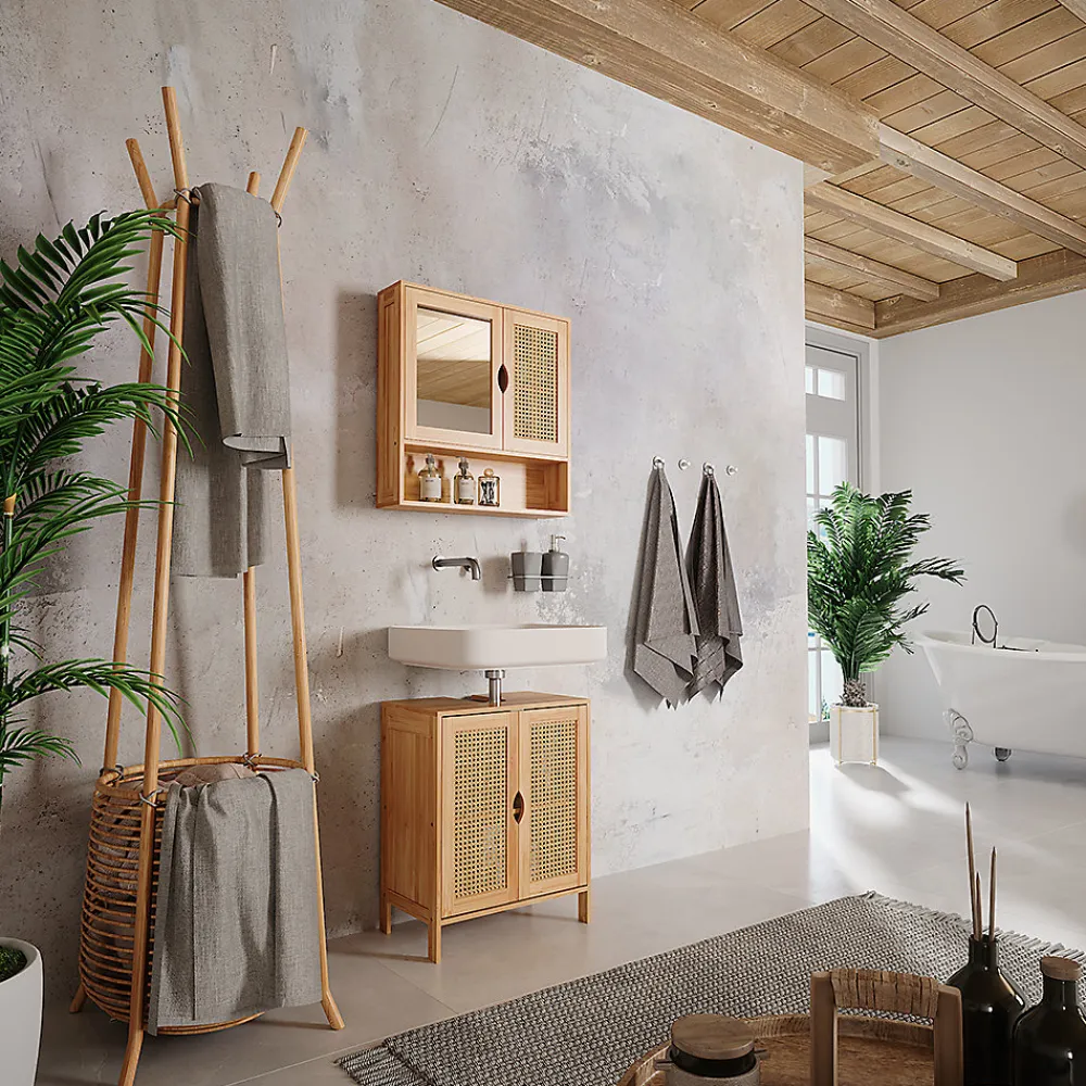 Vicco Armoire de toilette bambou/rotin 56x58cm avec miroir