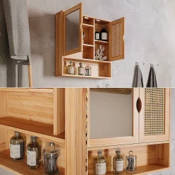 Vicco Armoire de toilette bambou/rotin 56x58cm avec miroir