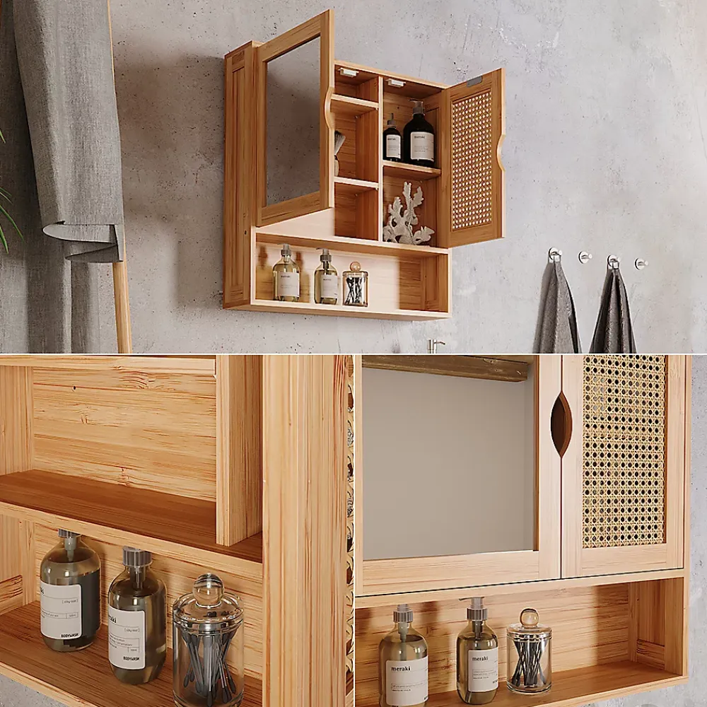 Vicco Armoire de toilette bambou/rotin 56x58cm avec miroir