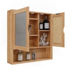 Vicco Armoire de toilette bambou/rotin 56x58cm avec miroir