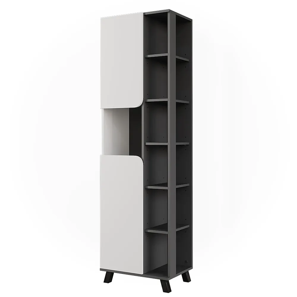 Colonne De Salle De Bains|Vicco Armoire haute Anthracite/blanc 50x175cm avec 2 portes