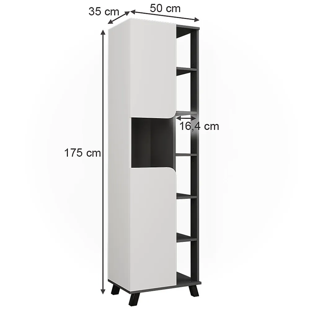 Colonne De Salle De Bains|Vicco Armoire haute Anthracite/blanc 50x175cm avec 2 portes