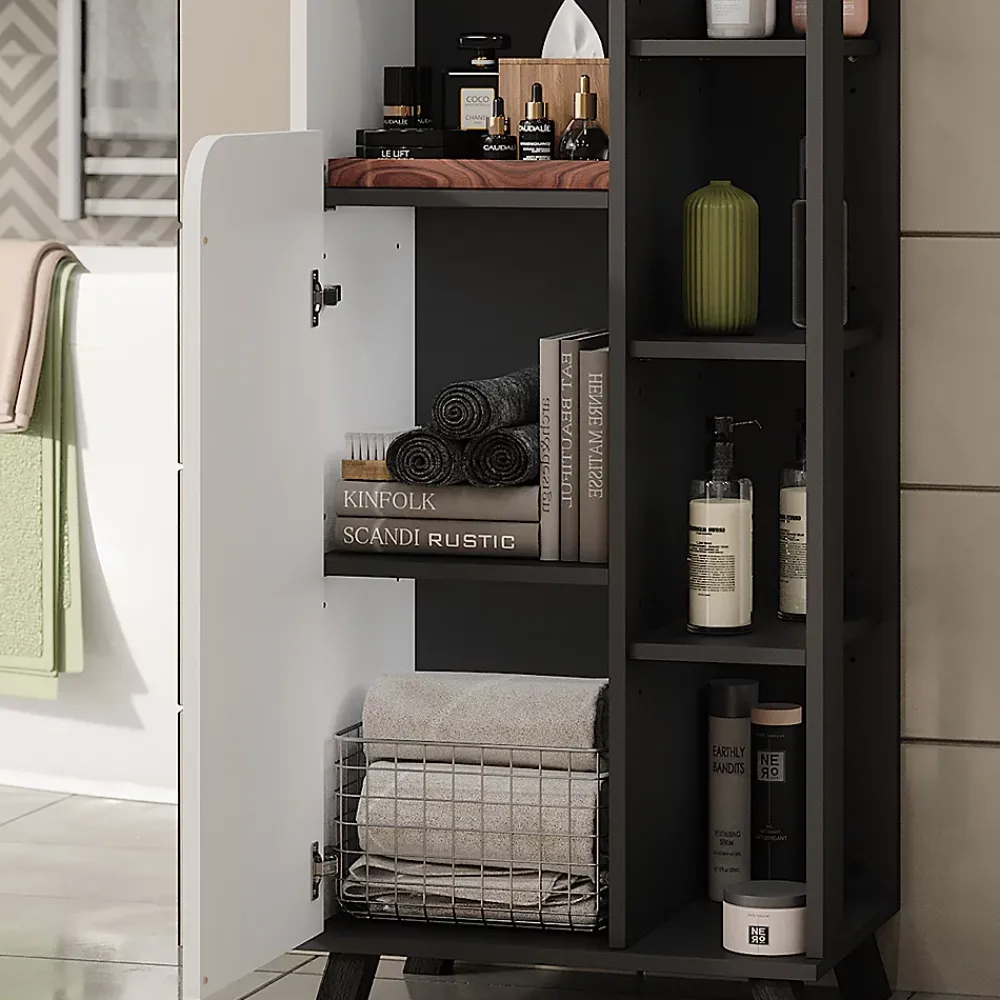 Colonne De Salle De Bains|Vicco Armoire haute Anthracite/blanc 50x175cm avec 2 portes