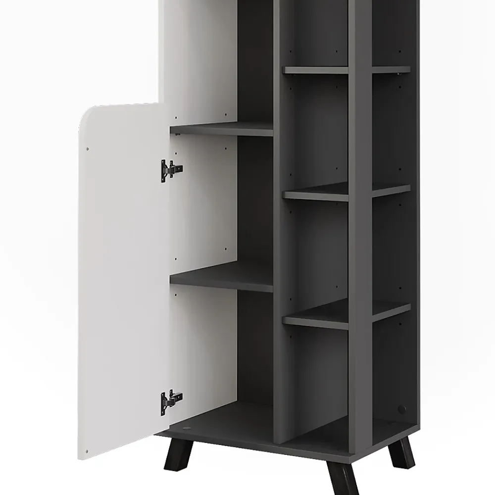 Colonne De Salle De Bains|Vicco Armoire haute Anthracite/blanc 50x175cm avec 2 portes