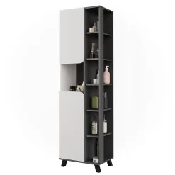 Colonne De Salle De Bains|Vicco Armoire haute Anthracite/blanc 50x175cm avec 2 portes