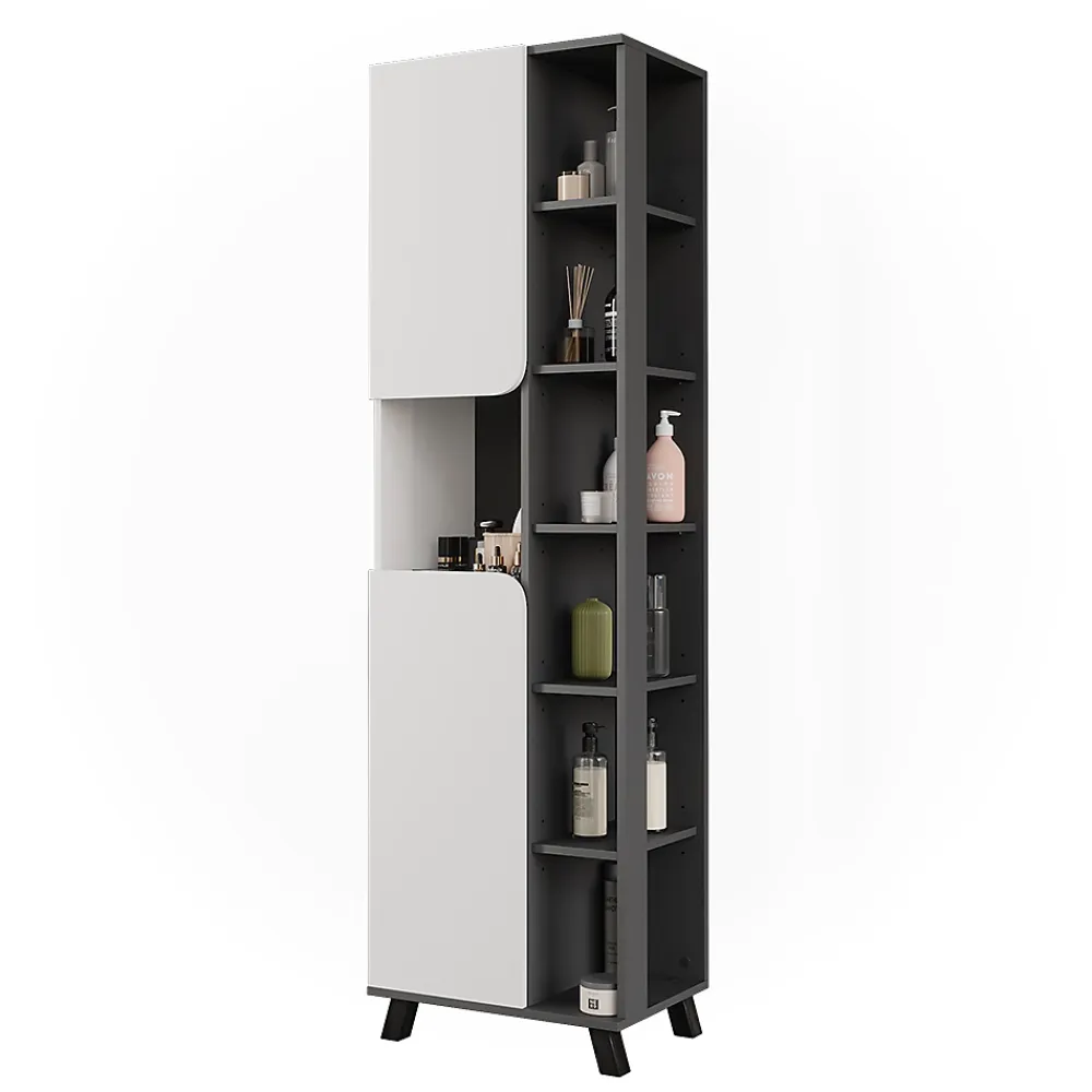Colonne De Salle De Bains|Vicco Armoire haute Anthracite/blanc 50x175cm avec 2 portes