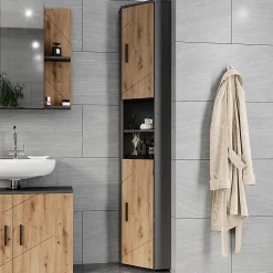 Colonne De Salle De Bains|Vicco Armoire haute Anthracite/Artisan 33x192cm avec 2 portes