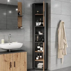 Colonne De Salle De Bains|Vicco Armoire haute Anthracite/Artisan 33x192cm avec 2 portes
