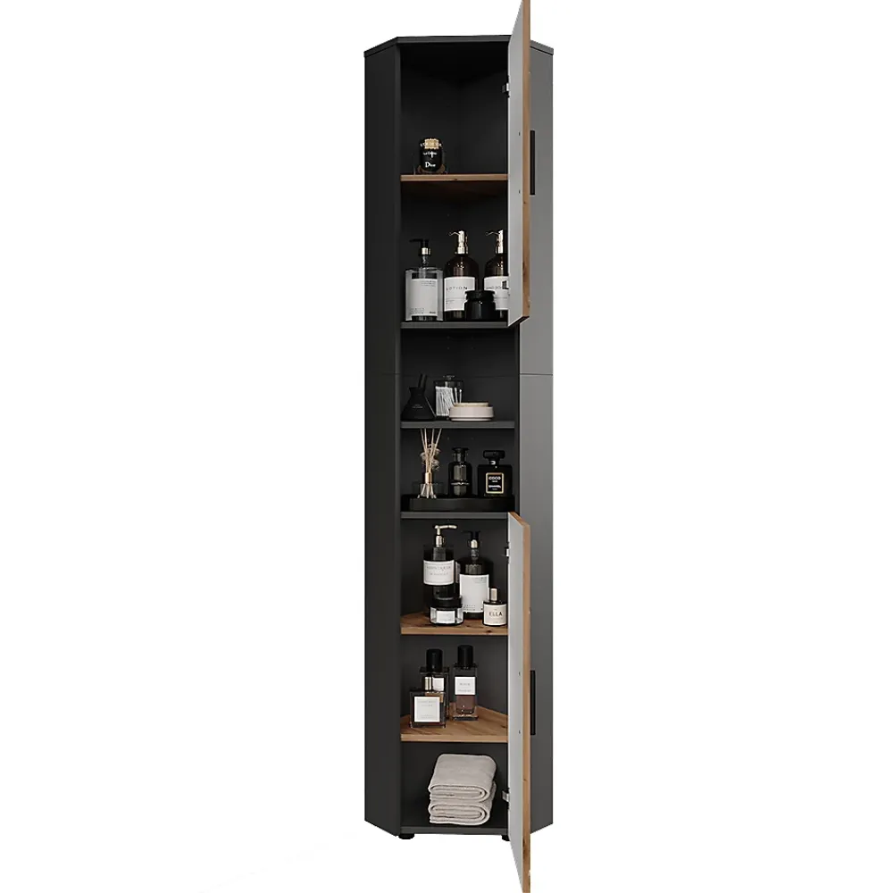 Colonne De Salle De Bains|Vicco Armoire haute Anthracite/Artisan 33x192cm avec 2 portes