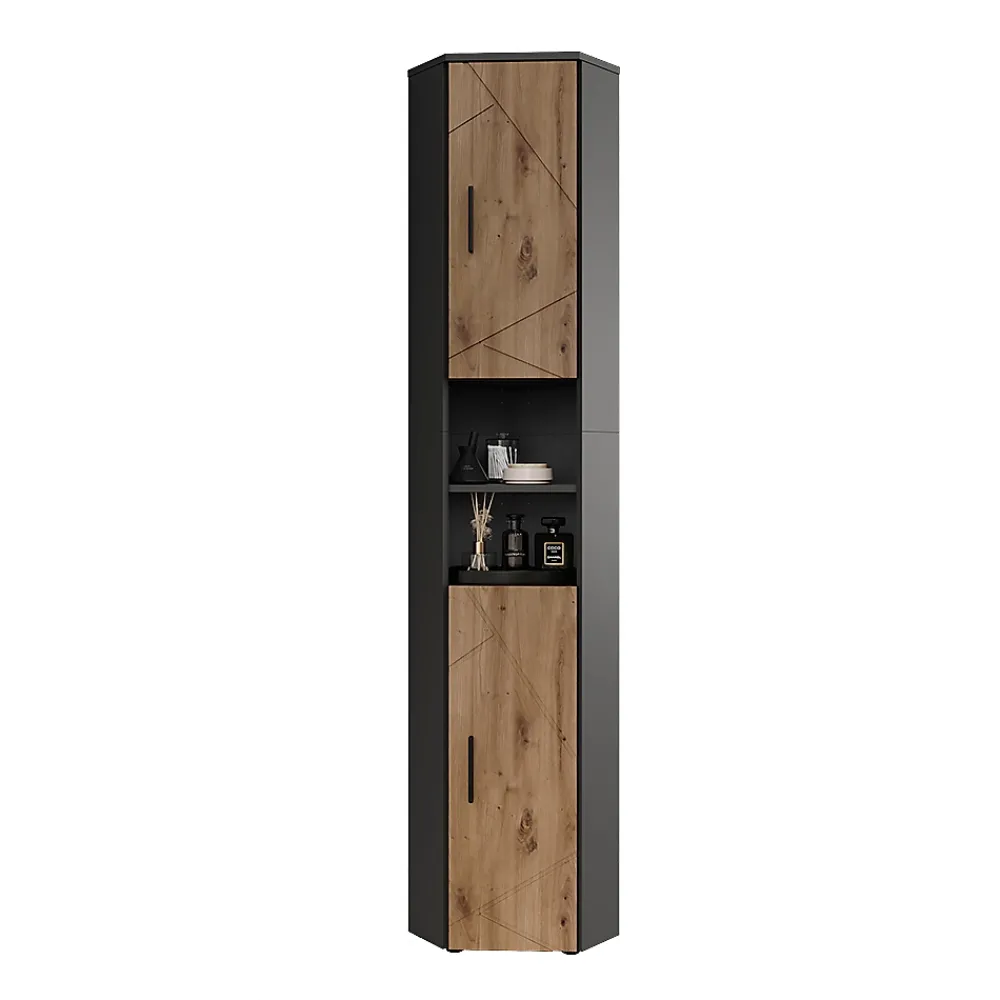 Colonne De Salle De Bains|Vicco Armoire haute Anthracite/Artisan 33x192cm avec 2 portes
