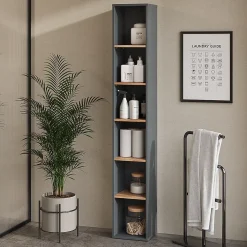 Colonne De Salle De Bains|Vicco Armoire haute Anthracite/chêne doré 30x188.6cm