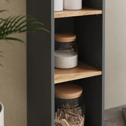 Colonne De Salle De Bains|Vicco Armoire haute Anthracite/chêne doré 30x188.6cm