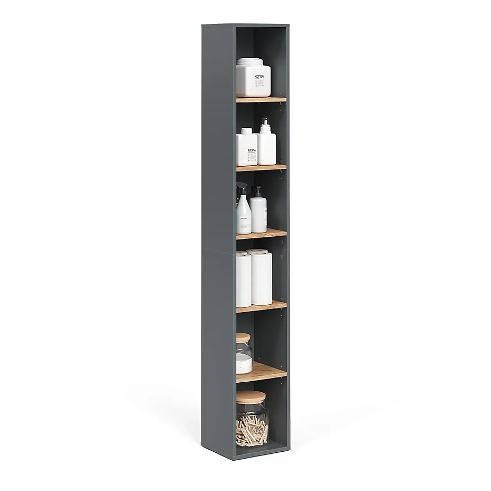Colonne De Salle De Bains|Vicco Armoire haute Anthracite/chêne doré 30x188.6cm