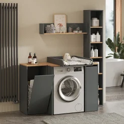 Colonne De Salle De Bains|Vicco Armoire haute Anthracite/chêne doré 30x188.6cm