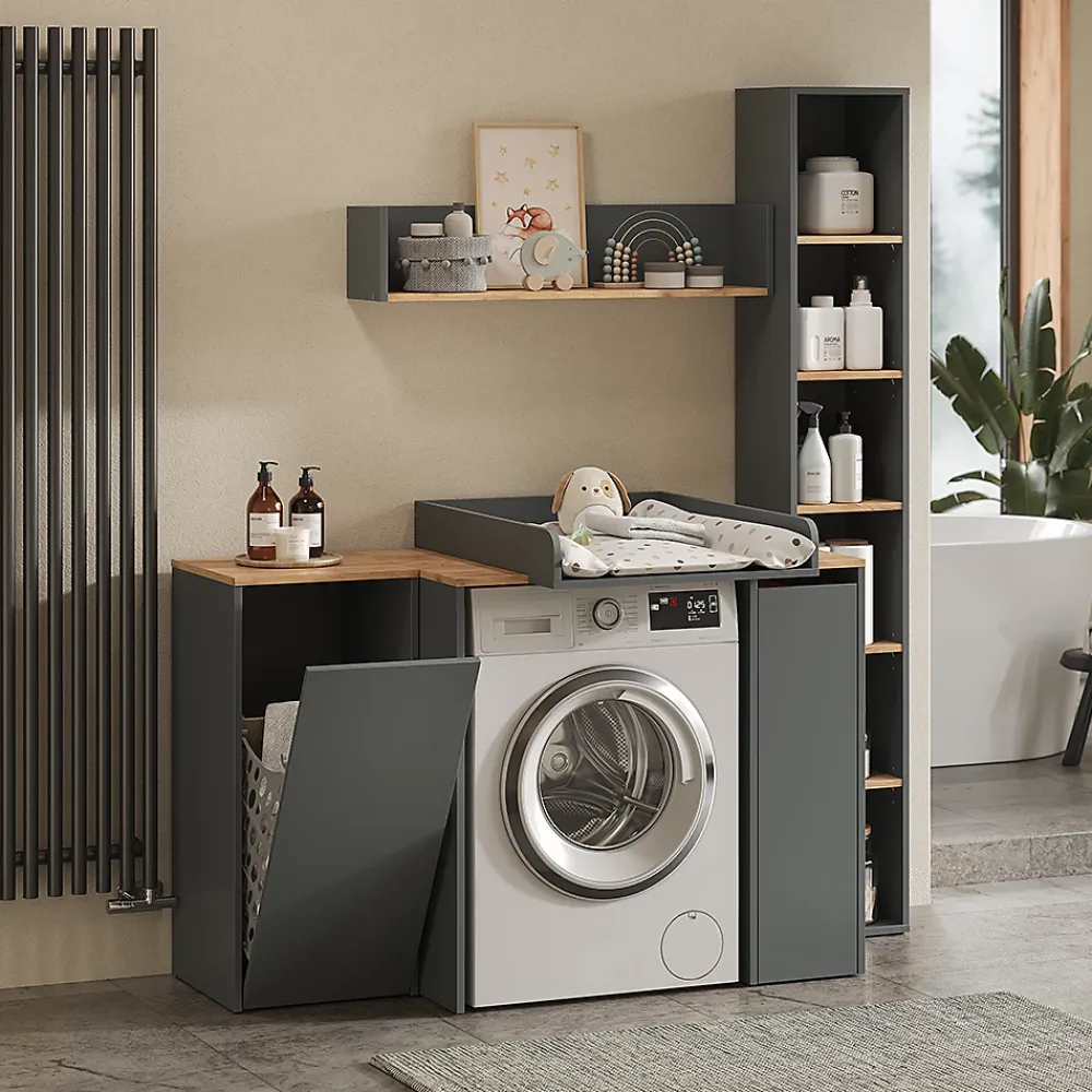 Colonne De Salle De Bains|Vicco Armoire haute Anthracite/chêne doré 30x188.6cm