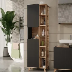 Colonne De Salle De Bains|Vicco Armoire haute Sonoma/Anthracite 50x175cm avec 2 portes