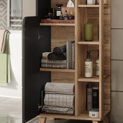 Colonne De Salle De Bains|Vicco Armoire haute Sonoma/Anthracite 50x175cm avec 2 portes
