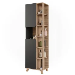 Colonne De Salle De Bains|Vicco Armoire haute Sonoma/Anthracite 50x175cm avec 2 portes