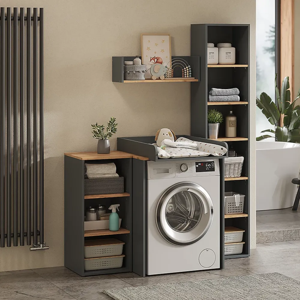 Meuble Wc|Vicco Armoire machine à laver Anthracite/chêne doré 68x88.2cm 2 pièces avec plan à langer
