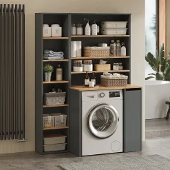 Vicco Armoire machine à laver Anthracite/chêne doré 93.6x88.2cm 2 pièces avec placard et étagère