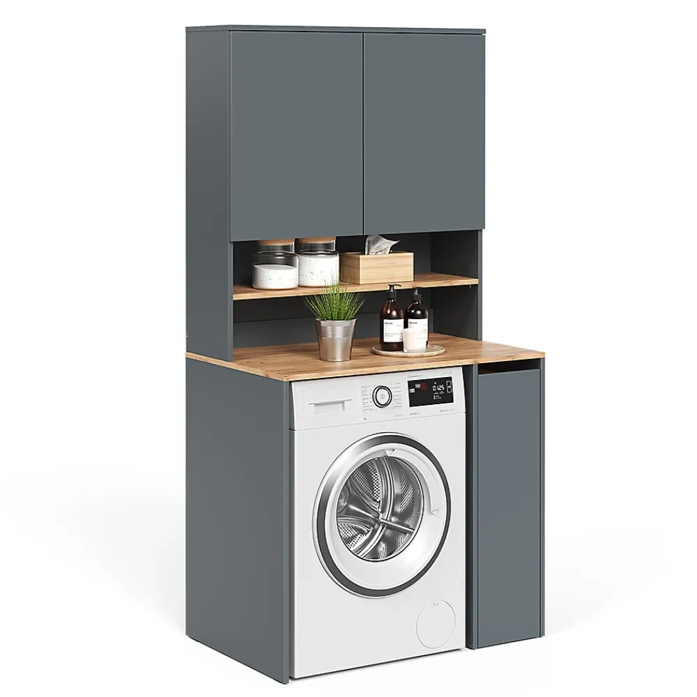 Vicco Armoire machine à laver Anthracite/chêne doré 93.6x88.2cm 2 pièces avec étagère