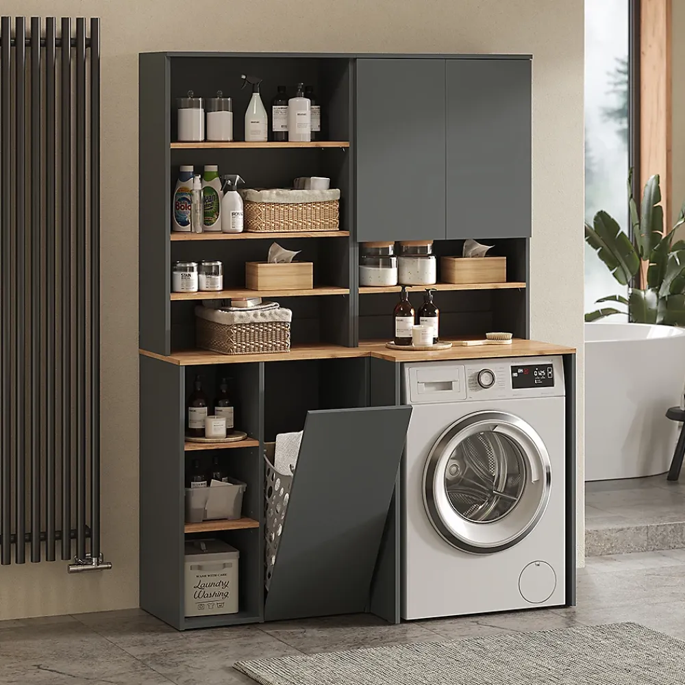 Meuble Wc|Vicco Armoire machine à laver Anthracite/chêne doré 66x88.2cm 2 parties avec étagère